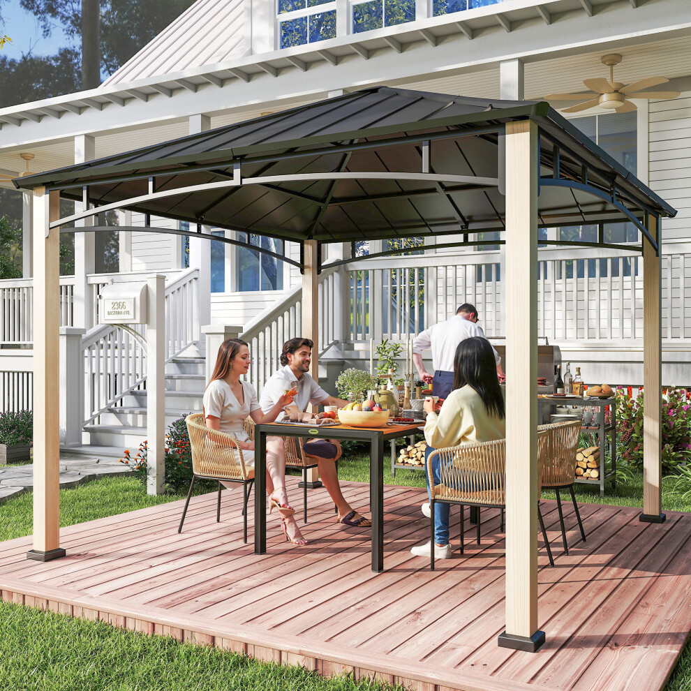 Outsunny 3 x 3(m) Hardtop Gazebo with Metal Roof and Wood Grain Frame
