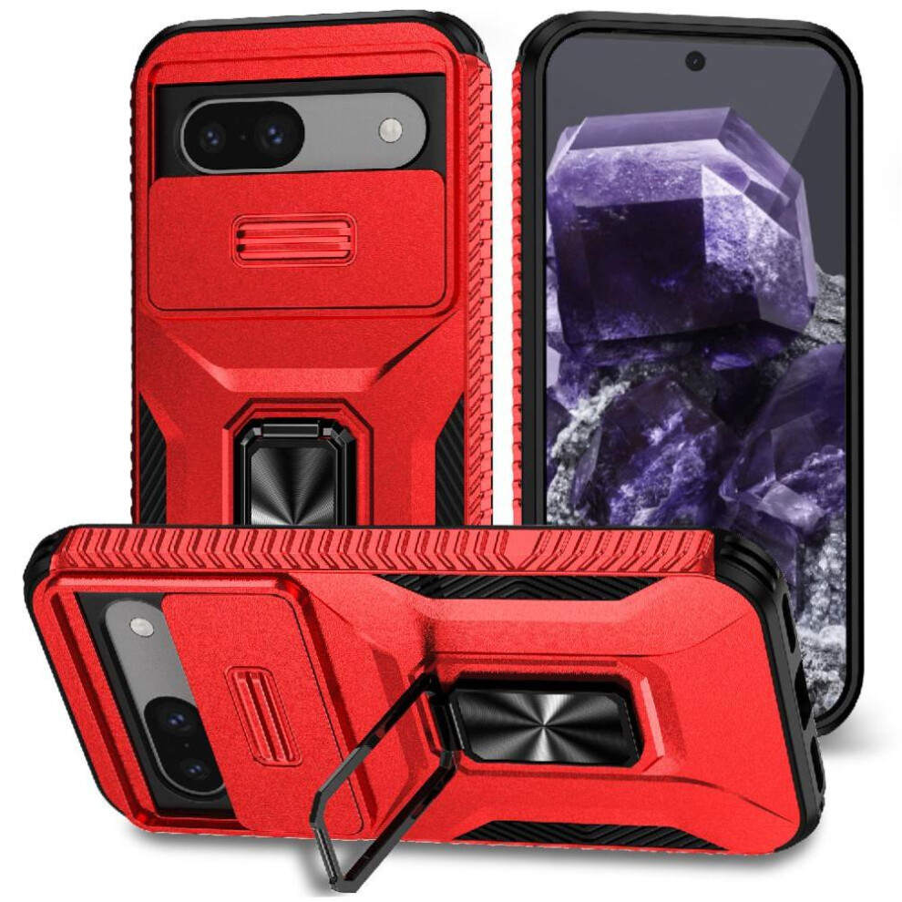 (Red) Case For Google Pixel 8A Ring Hodler Lens Protection Car Magnet Shockproof Red 764544205733