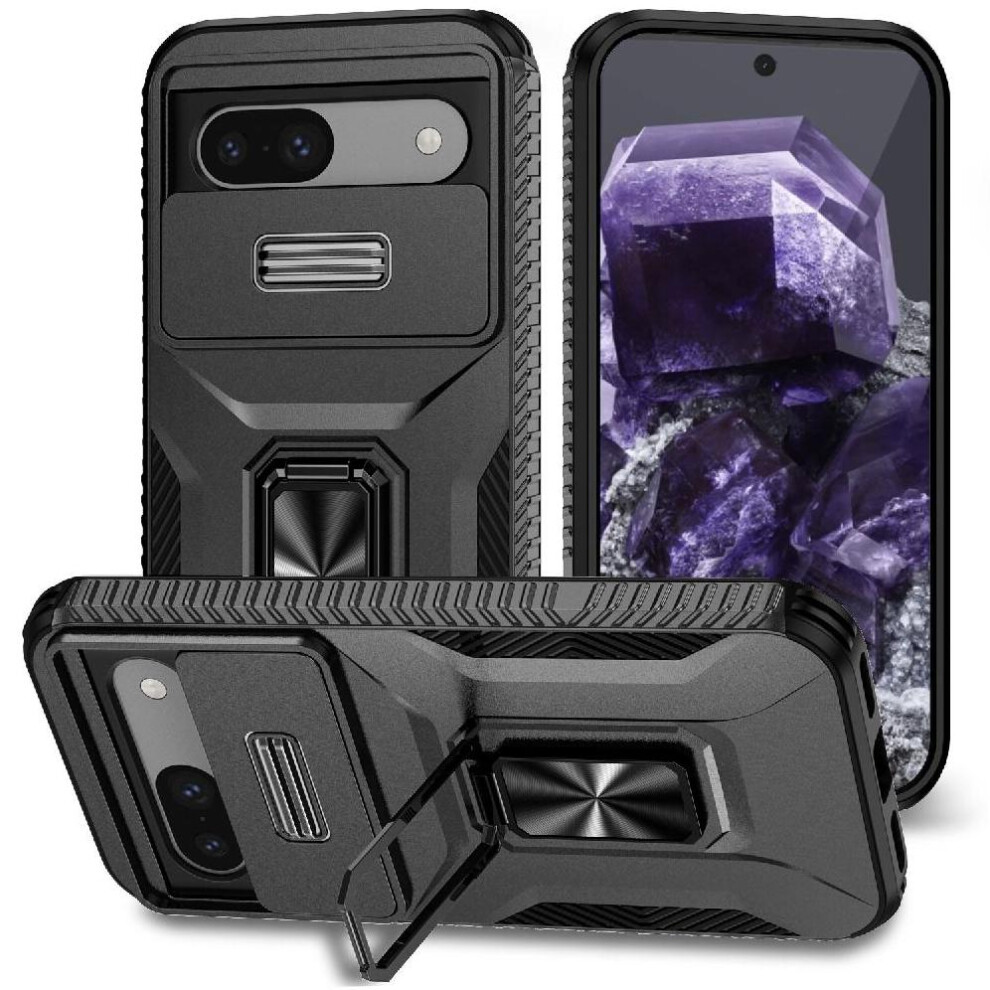 (Black) Case For Google Pixel 8A Ring Hodler Lens Protection Car Magnet Shockproof Black 764544205726