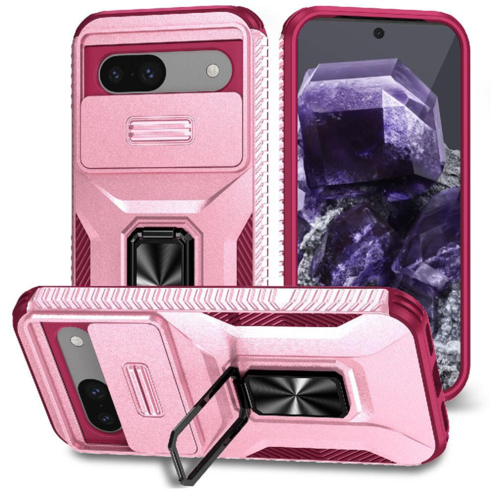 (Pink) Case For Google Pixel 8A Ring Hodler Lens Protection Car Magnet Shockproof Pink 764544205702