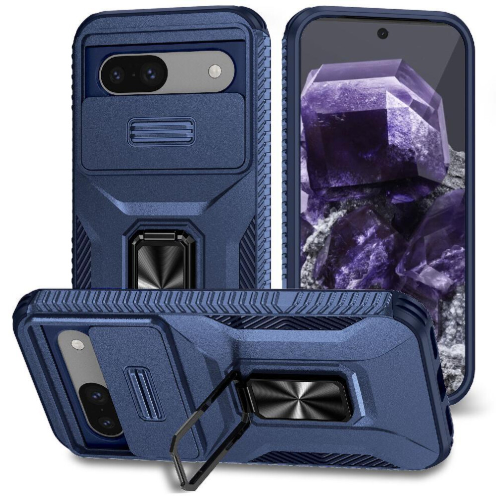 (Blue) Case For Google Pixel 8A Ring Hodler Lens Protection Car Magnet Shockproof Blue 764544205740