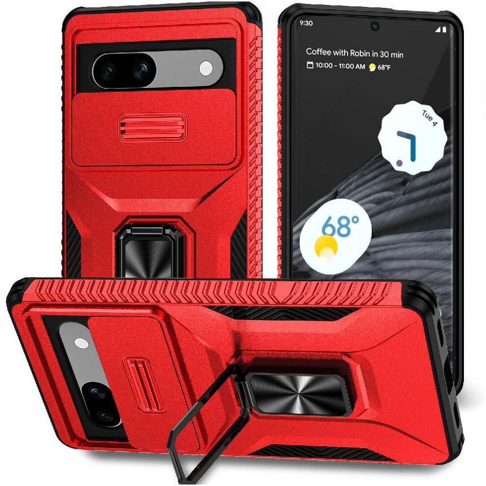 (Red) Case For Google Pixel 7A Lens Protection Ring Hodler Car Magnet Shockproof Red 764544205818