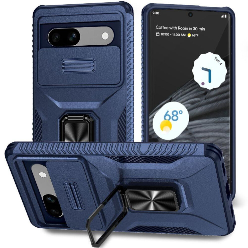 (Blue) Case For Google Pixel 7A Lens Protection Ring Hodler Car Magnet Shockproof Blue 764544205825