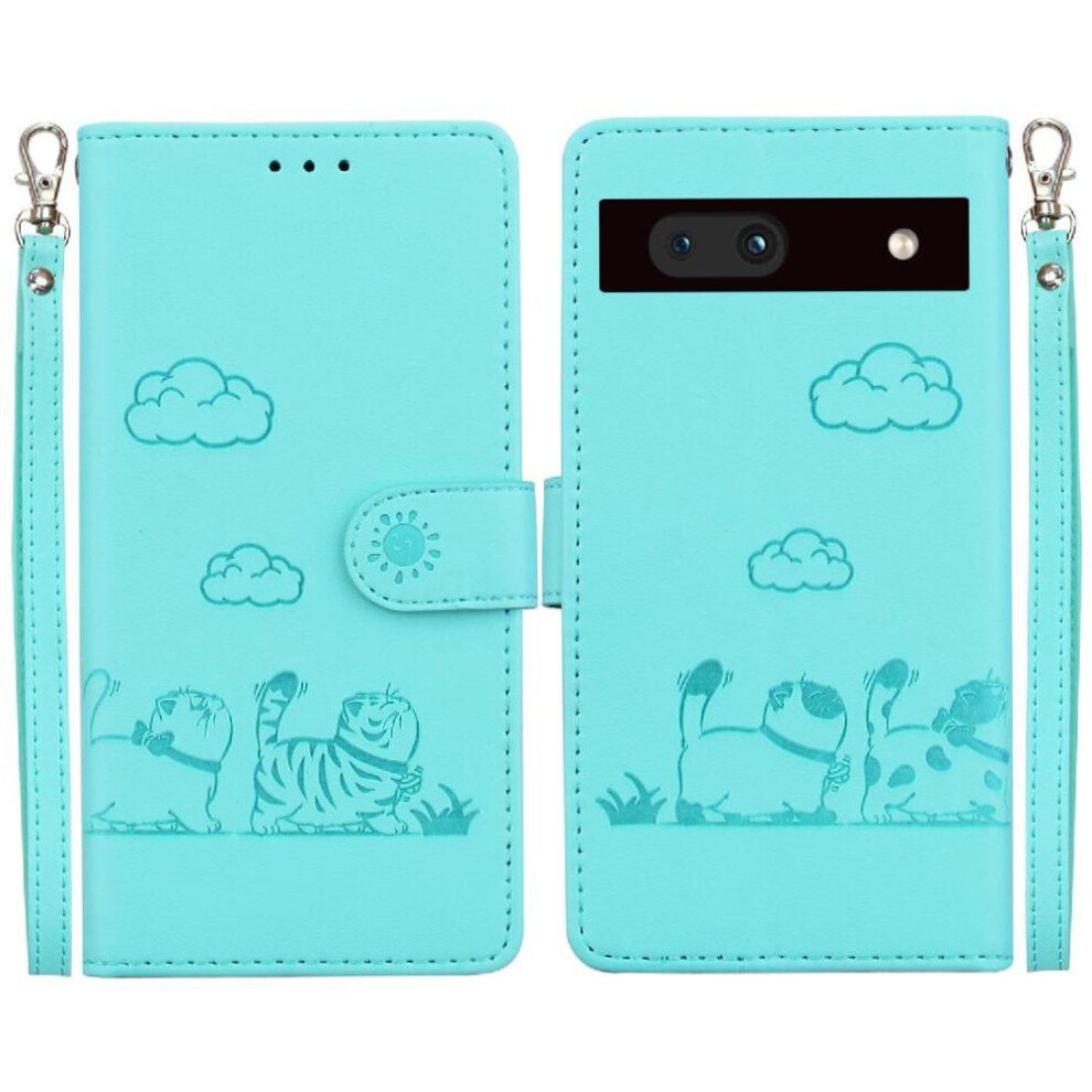 (Green) Flip Case For Google Pixel 7A Card Slot Holder Kickstand Leather Wallet Cat Rfid Green 764544206075