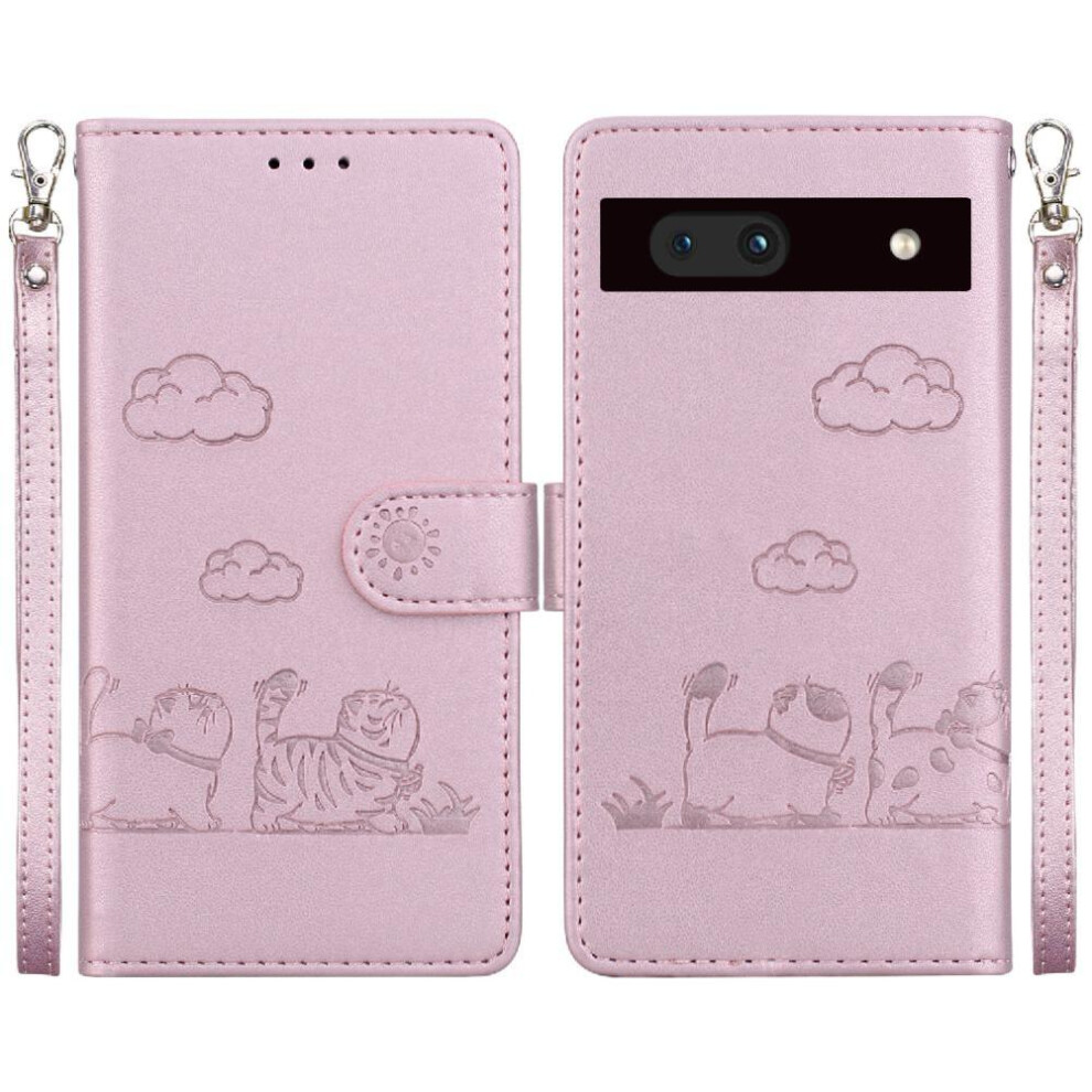 (Pink) Flip Case For Google Pixel 7A Card Slot Holder Kickstand Leather Wallet Cat Rfid Pink 764544206068
