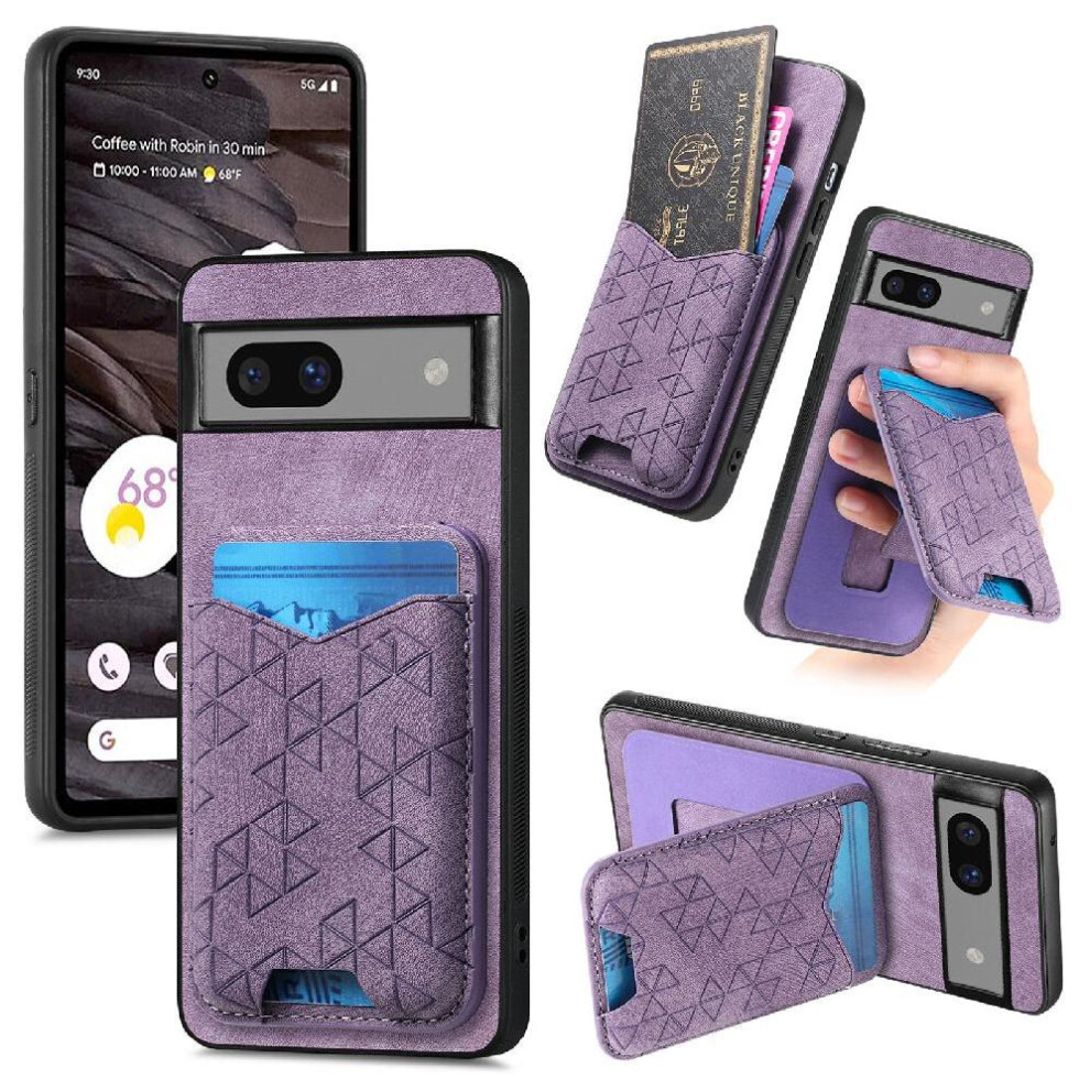 (Purple) Case For Google Pixel 7A Card Slot Retro Stand Stable Grip Purple 764544206136