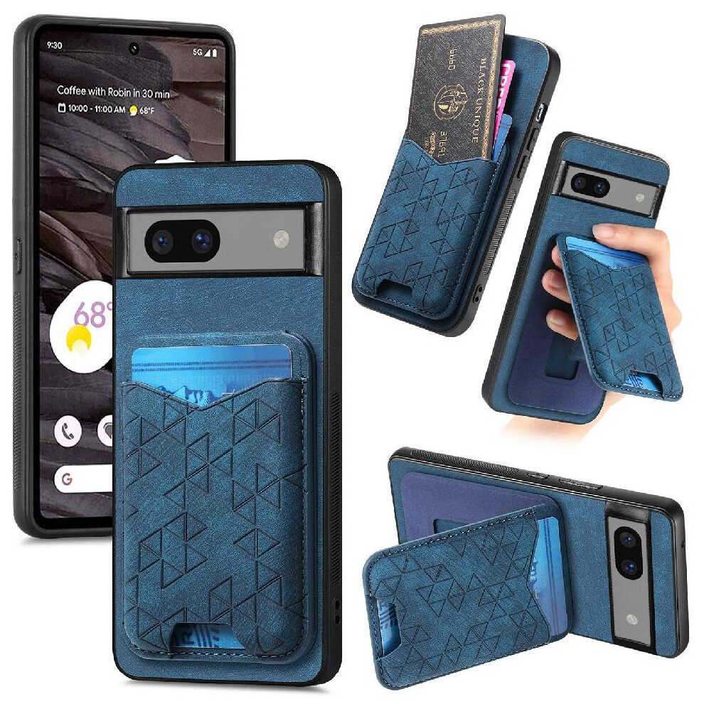 (Blue) Case For Google Pixel 7A Card Slot Retro Stand Stable Grip Blue 764544206167