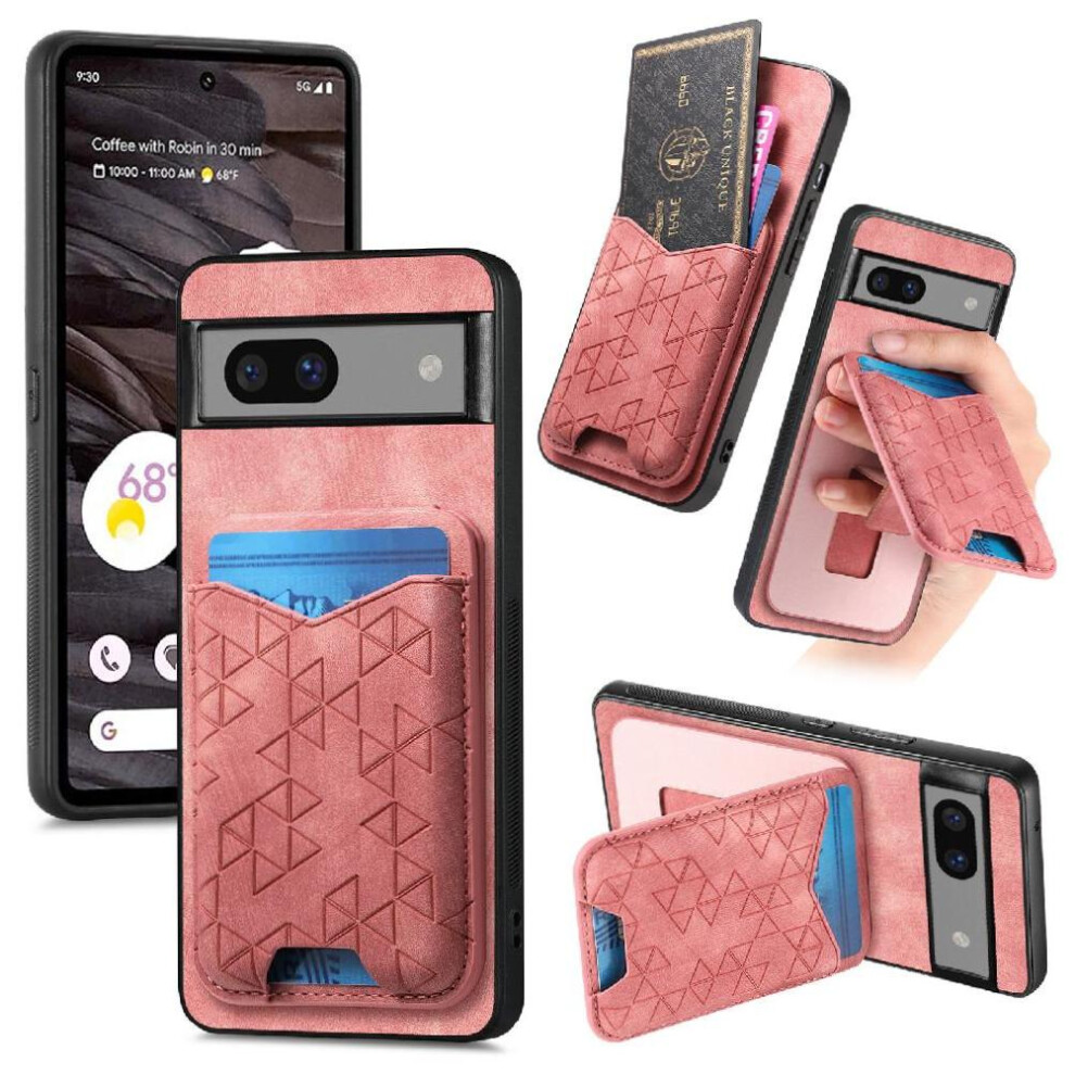 (Pink) Case For Google Pixel 7A Card Slot Retro Stand Stable Grip Pink 764544206129