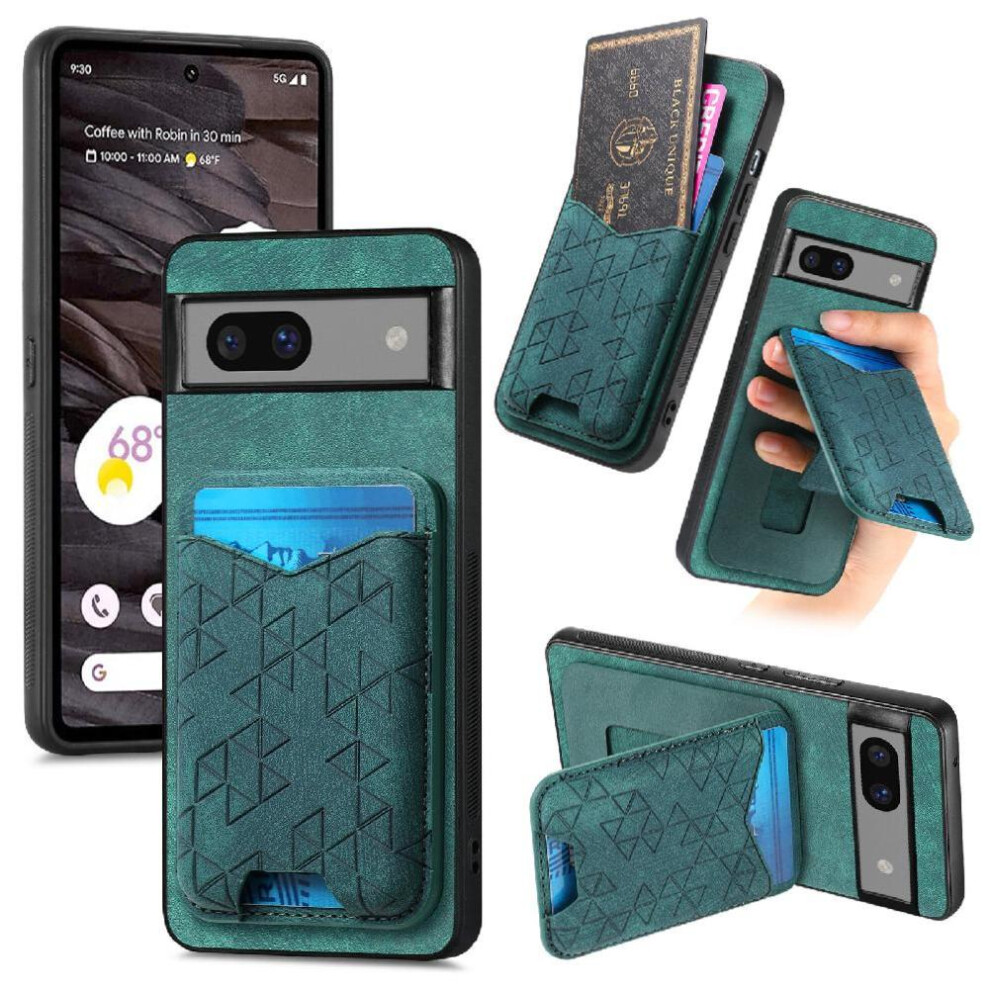 (Green) Case For Google Pixel 7A Card Slot Retro Stand Stable Grip Green 764544206143