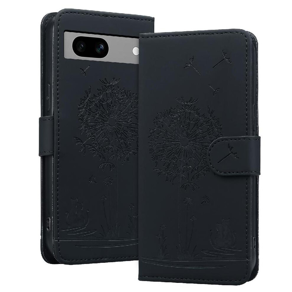 (Black) Flip Case For Google Pixel 7A Kickstand Stand Three Card Slots Premium Leather Black 764544206327