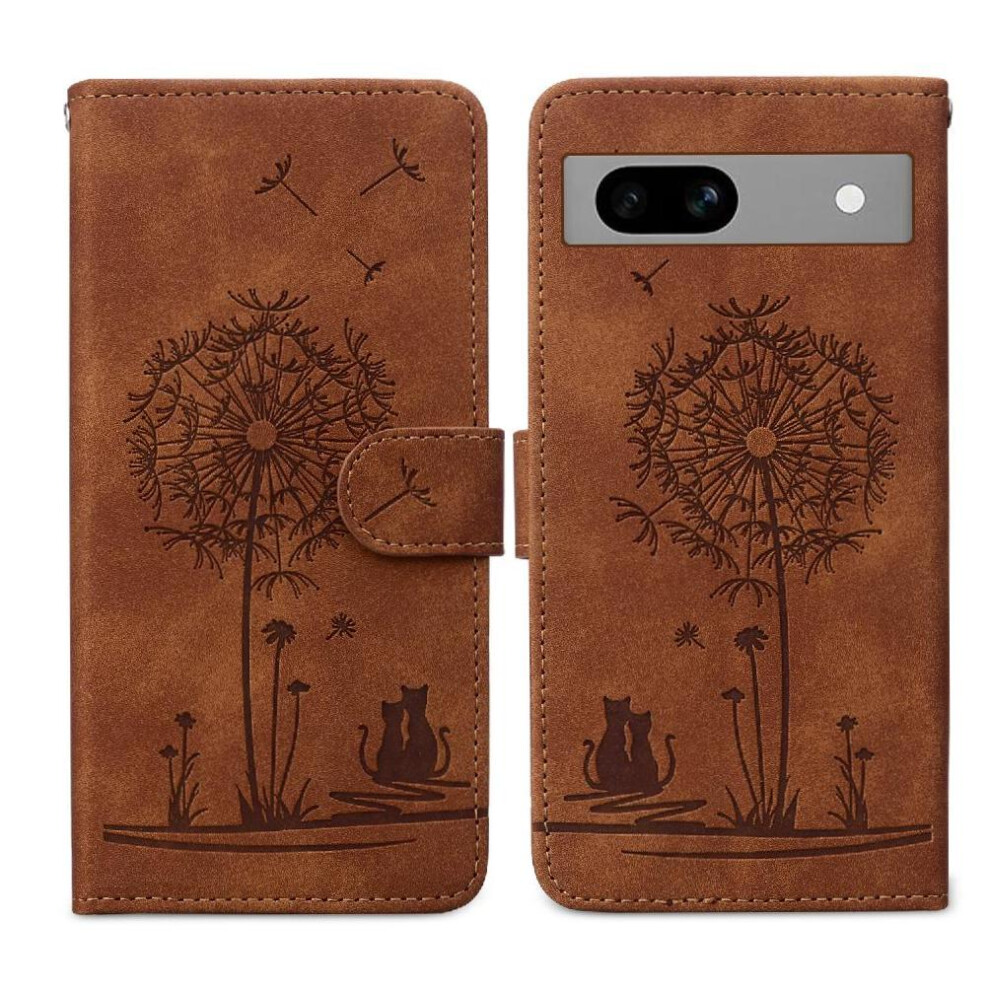 (Brown) Flip Case For Google Pixel 7A Kickstand Stand Three Card Slots Premium Leather Brown 764544206273