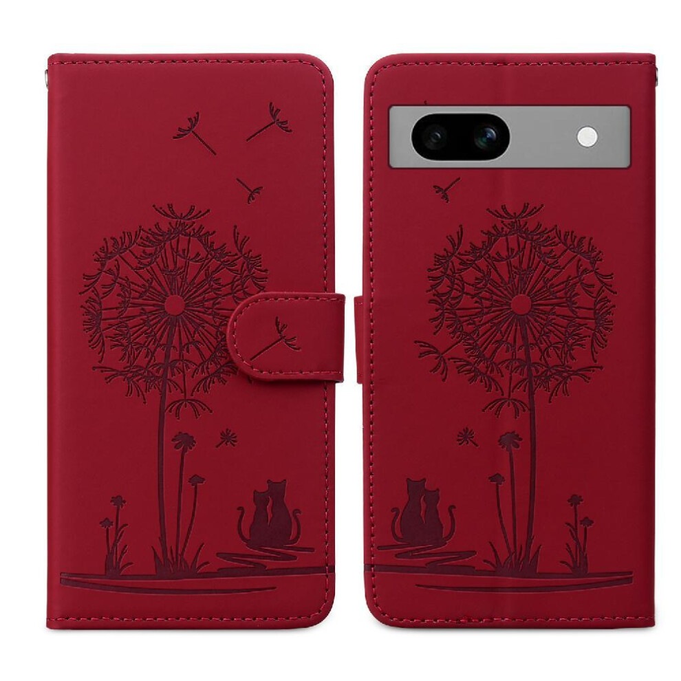 (Red) Flip Case For Google Pixel 7A Kickstand Stand Three Card Slots Premium Leather Red 764544206297