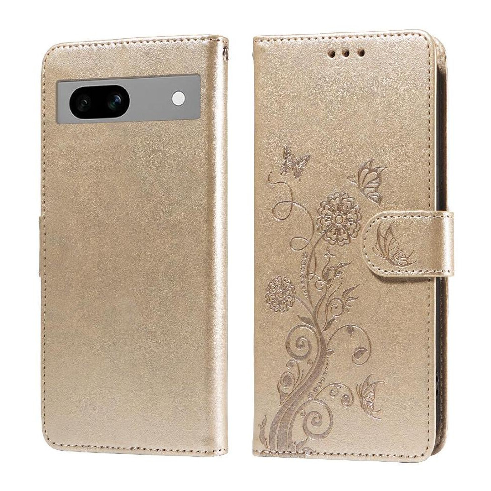 (Gold) Flip Case For Google Pixel 7A Leather Cardslots Flower Flip Gold 764544206556