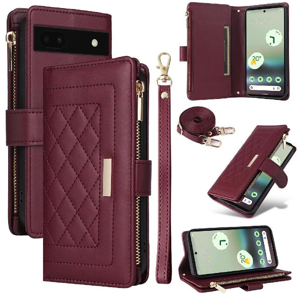 (Red) Flip Case For Google Pixel 7A Card Slots Shockproof Strap Wallet Red 764544206662