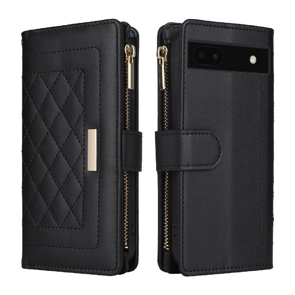 (Black) Flip Case For Google Pixel 7A Card Slots Shockproof Strap Wallet Black 764544206648