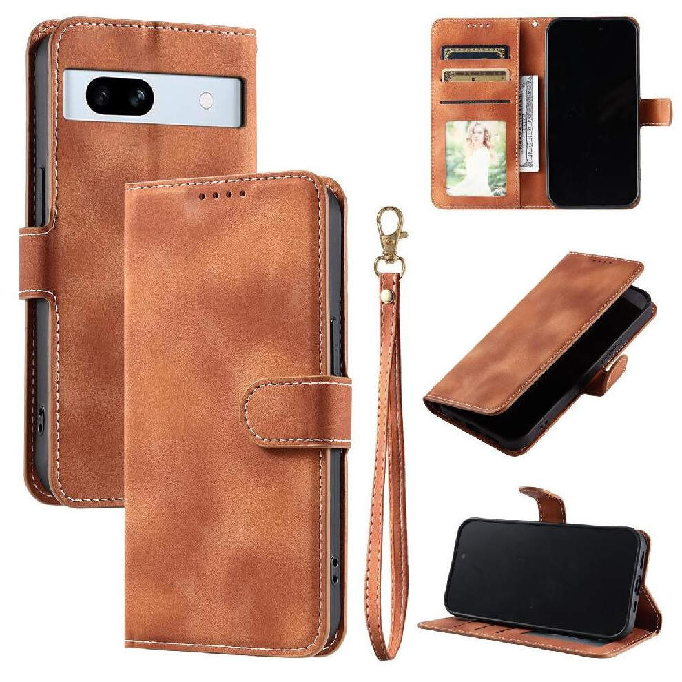 (Brown) Flip Case For Google Pixel 7A Wallet Card Slots Magnetic Pu Leather Wrist Strap Kickstand Brown 764544206723