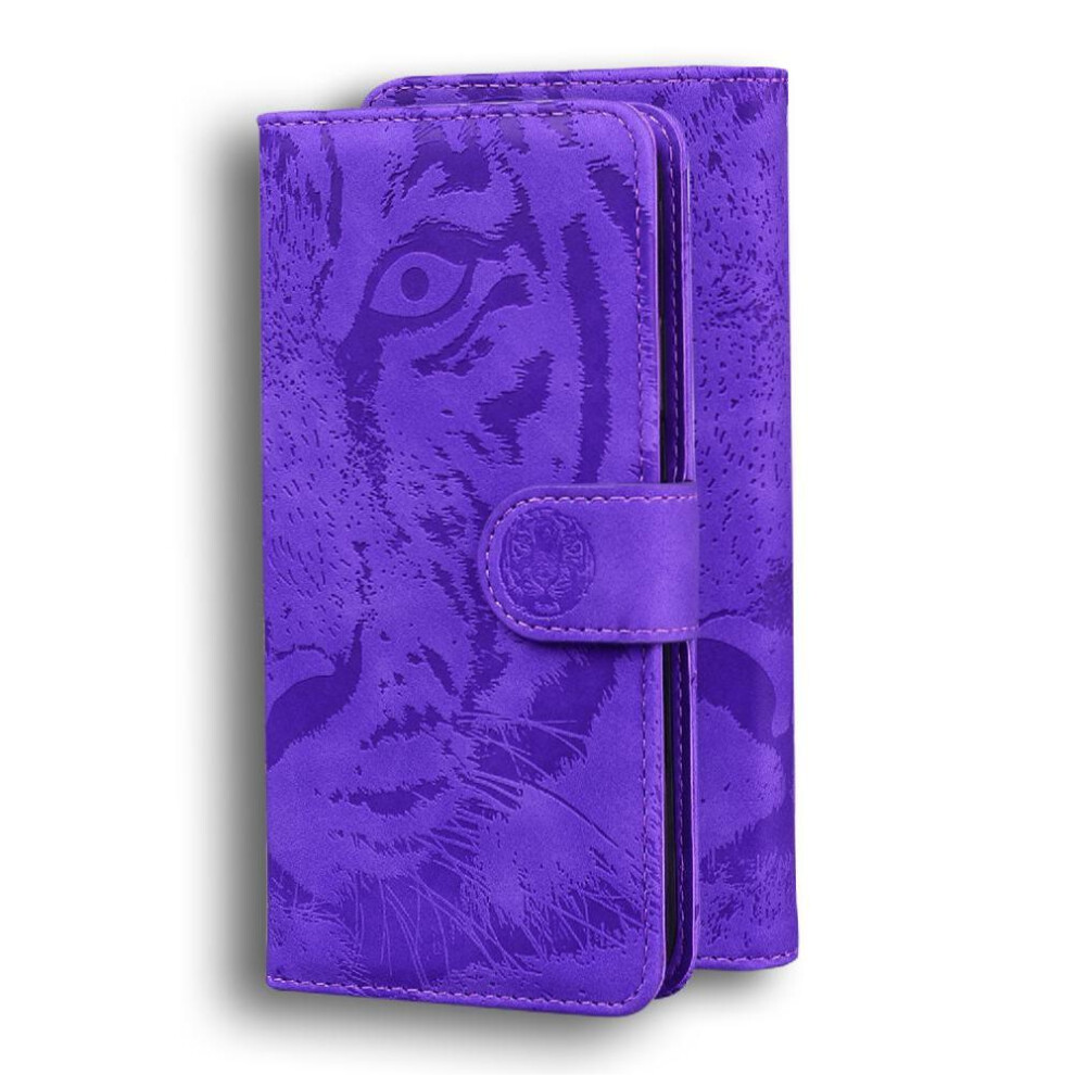 (Purple) Flip Case For Google Pixel 7A Leather Wallet Embossed Cute Tiger Kickstand Protective Purple 764544207034