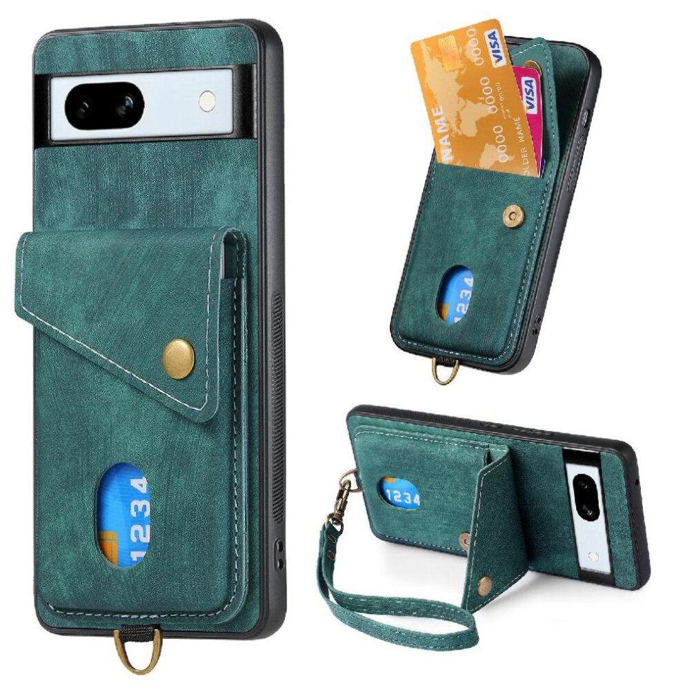 (Green) Case For Google Pixel 7A Card Slot Detachable Lanyard Magnetic Closure Premium Leather Multifunctional Green 764544207089