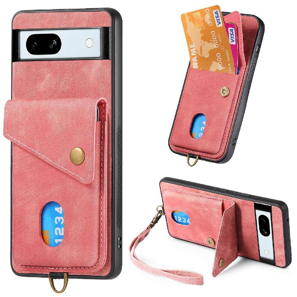 (Pink) Case For Google Pixel 7A Card Slot Detachable Lanyard Magnetic Closure Premium Leather Multifunctional Pink 764544207102