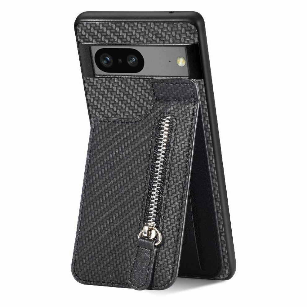 (Black) Case For Google Pixel 7A Crad Slot Zipper Wallet Magnetic Car Mount Stand Black 764544207898