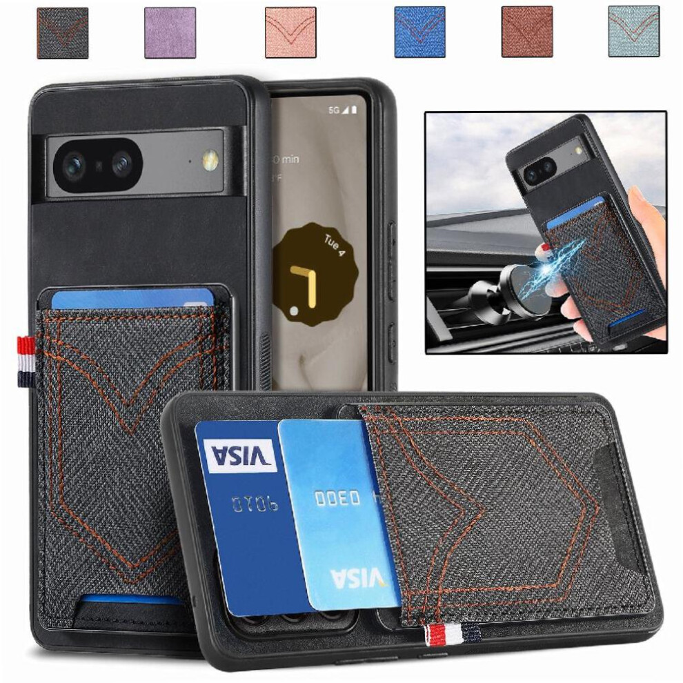 (Black) Case For Google Pixel 7A Crad Slot Magnetic Car Mount Jeans Pocket Design Black 764544207942