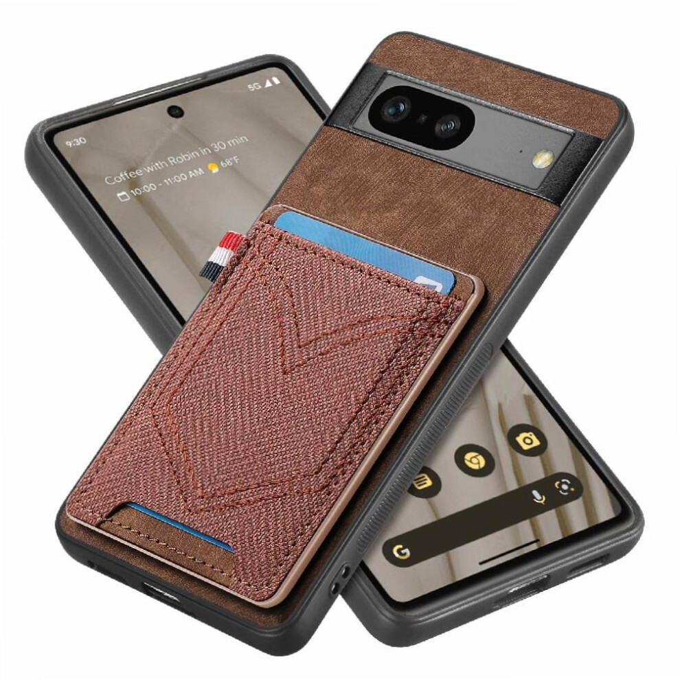 (Brown) Case For Google Pixel 7A Crad Slot Magnetic Car Mount Jeans Pocket Design Brown 764544207966