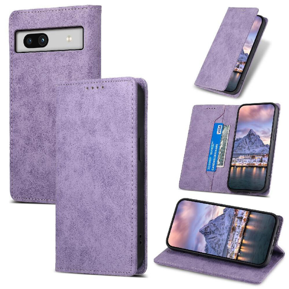 (Purple) Flip Case For Google Pixel 7A Card Slot Business Casual Tpu Shockproof Kickstand Purple 764544208017