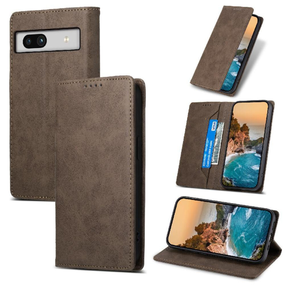 (Brown) Flip Case For Google Pixel 7A Card Slot Business Casual Tpu Shockproof Kickstand Brown 764544208048