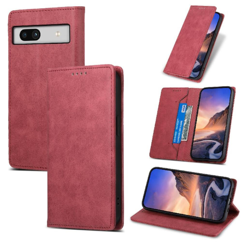 (Red) Flip Case For Google Pixel 7A Card Slot Business Casual Tpu Shockproof Kickstand Red 764544208024