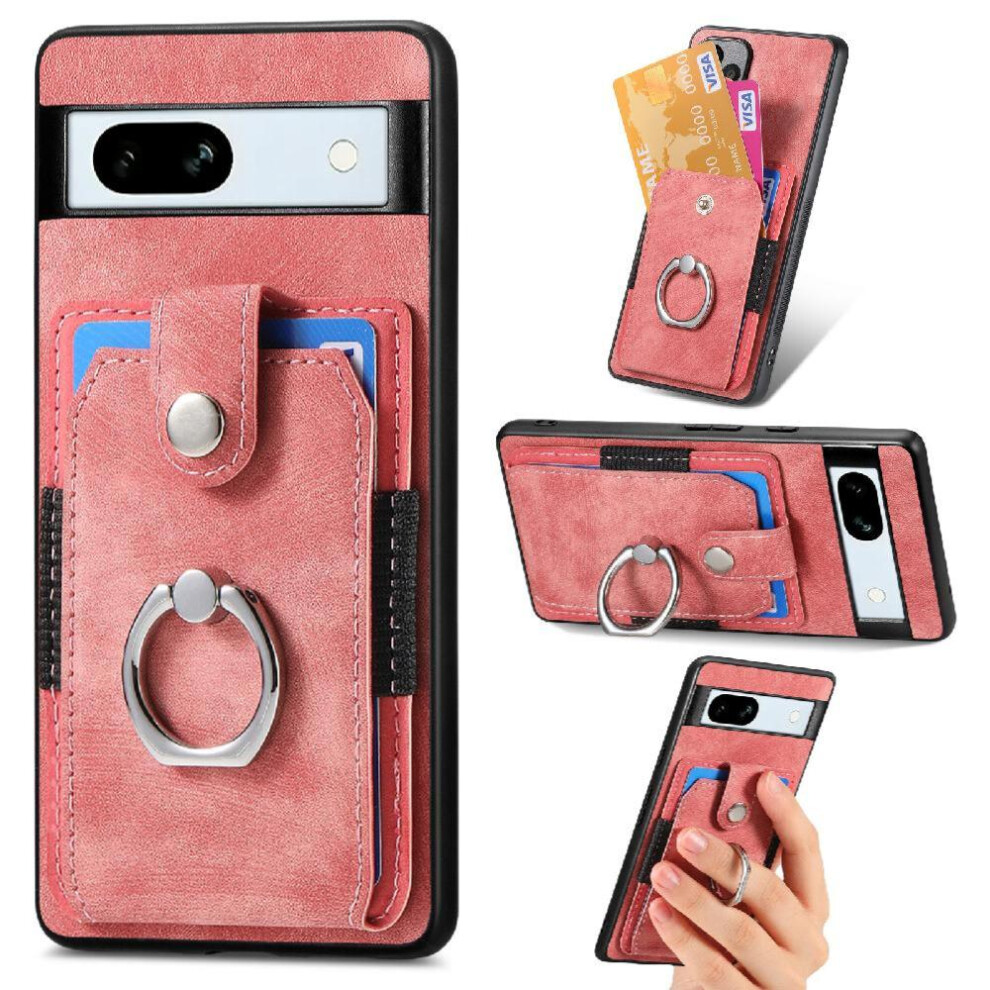 (Pink) Case For Google Pixel 7A Stand Crad Slot Magnetic Car Mount Ring Holder Pink 764544208109