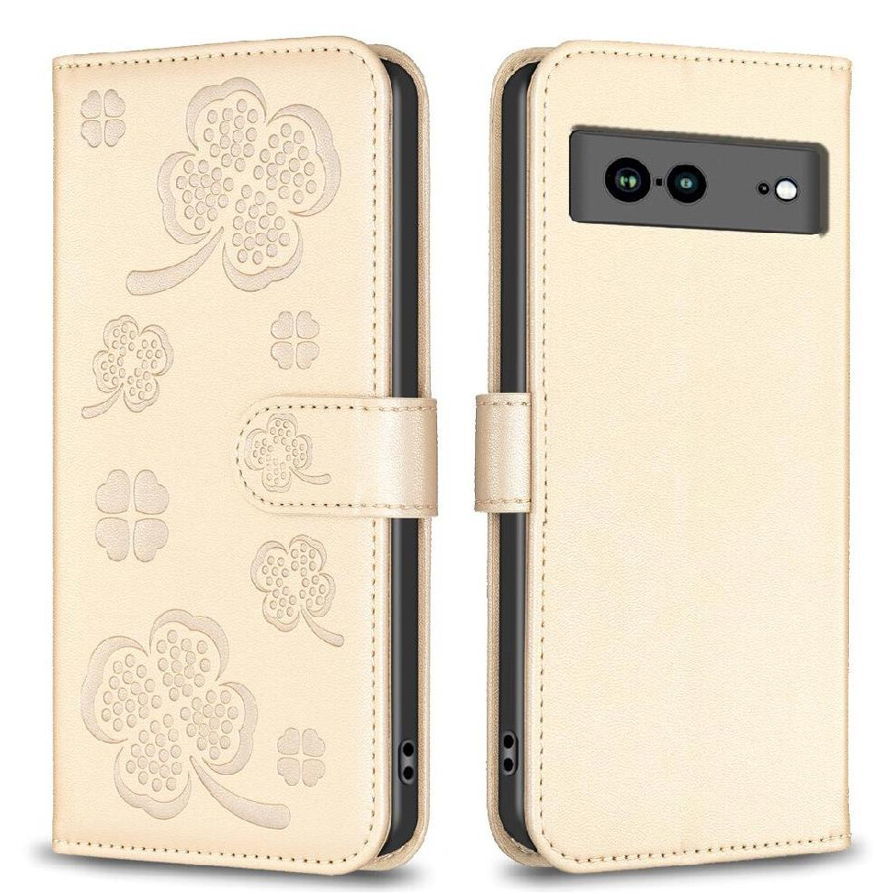 (Gold) Flip Case For Google Pixel 7A Pu Leather Wallet Card Slots Holder Kickstand Multi-Color Clover Flower Gold 764544208437