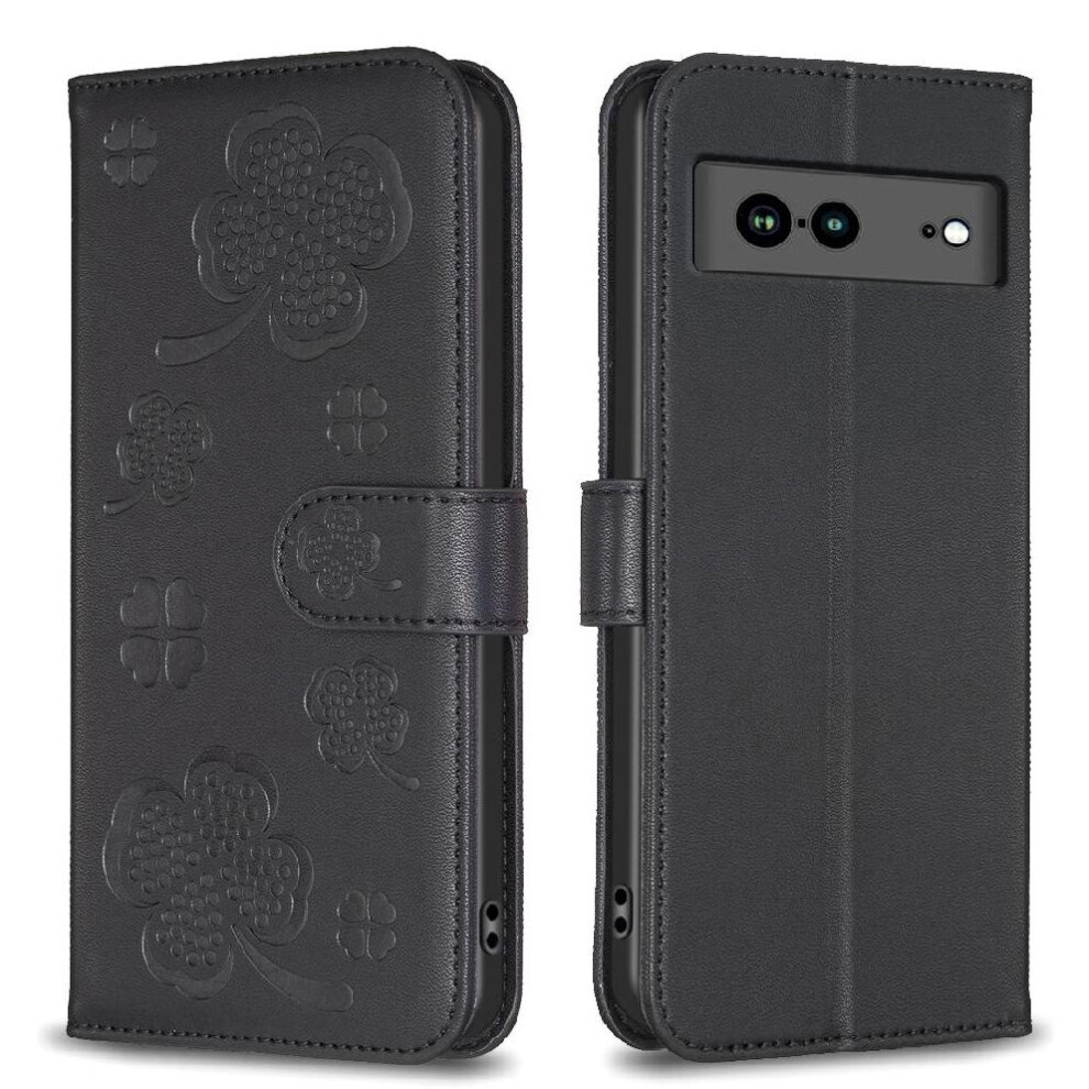 (Black) Flip Case For Google Pixel 7A Pu Leather Wallet Card Slots Holder Kickstand Multi-Color Clover Flower Black 764544208413