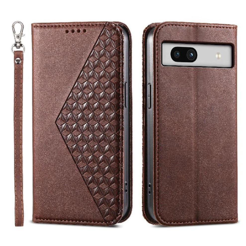 (Brown) Flip Case For Google Pixel 7A Stand Daily Use Rhombus Shape Hand Strap Wallet Brown 764544208789