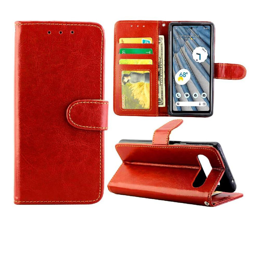(Red) Flip Case For Google Pixel 7A Kickstand Card Holder Pu Leather Magnetic Closure Shockproof Red 764544208901