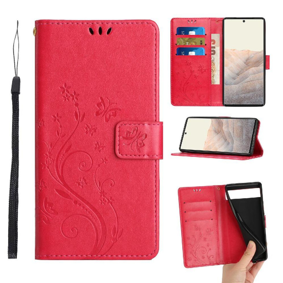 (Red) Filp Case For Google Pixel 7A Wrist Strap Magnetic Closure Card Holder Kickstand Pu Leather Red 764544209076