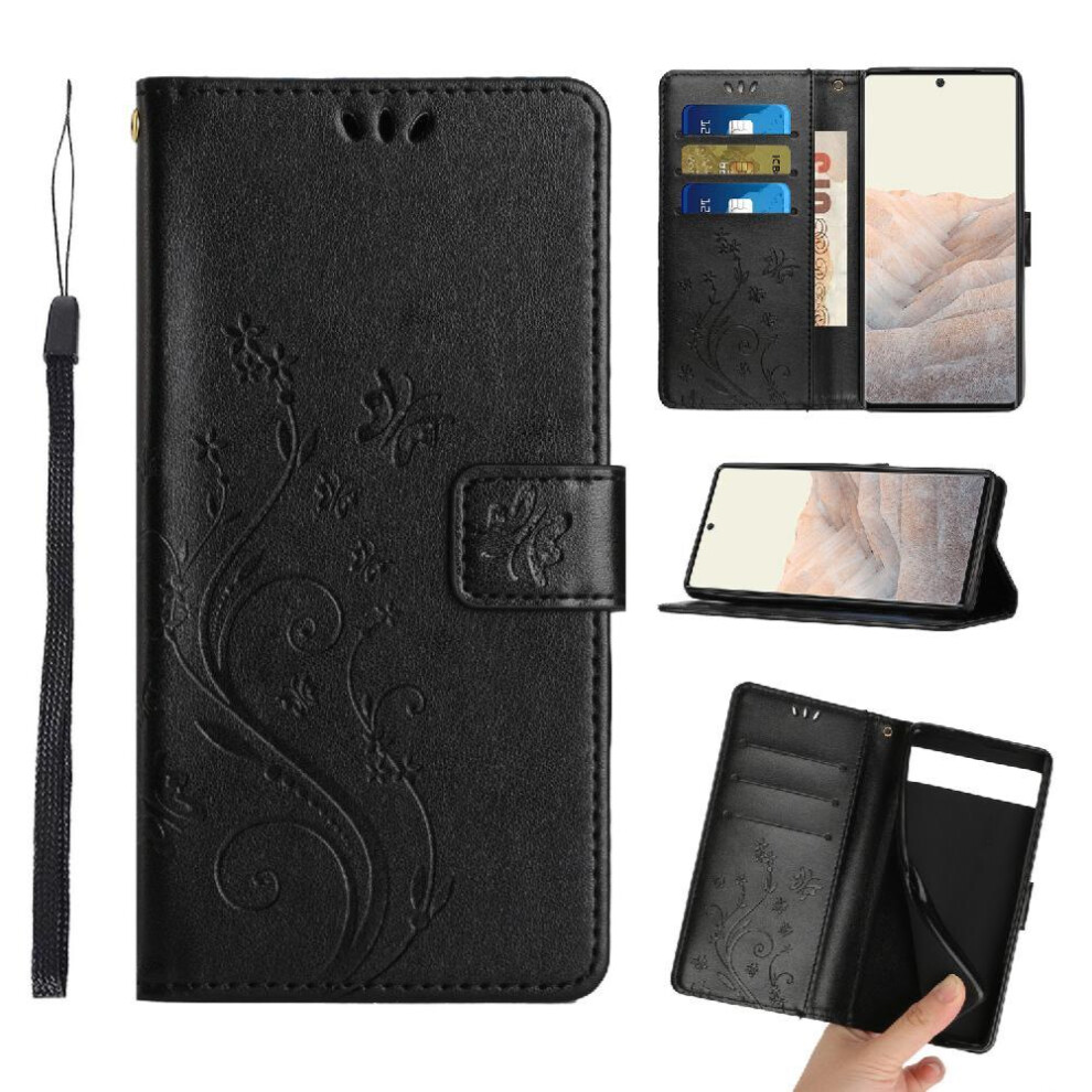(Black) Filp Case For Google Pixel 7A Wrist Strap Magnetic Closure Card Holder Kickstand Pu Leather Black 764544209083
