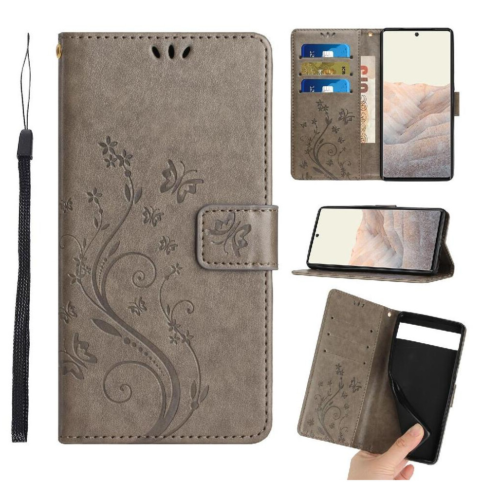 ( ) Filp Case For Google Pixel 7A Wrist Strap Magnetic Closure Card Holder Kickstand Pu Leather Gray 764544209168