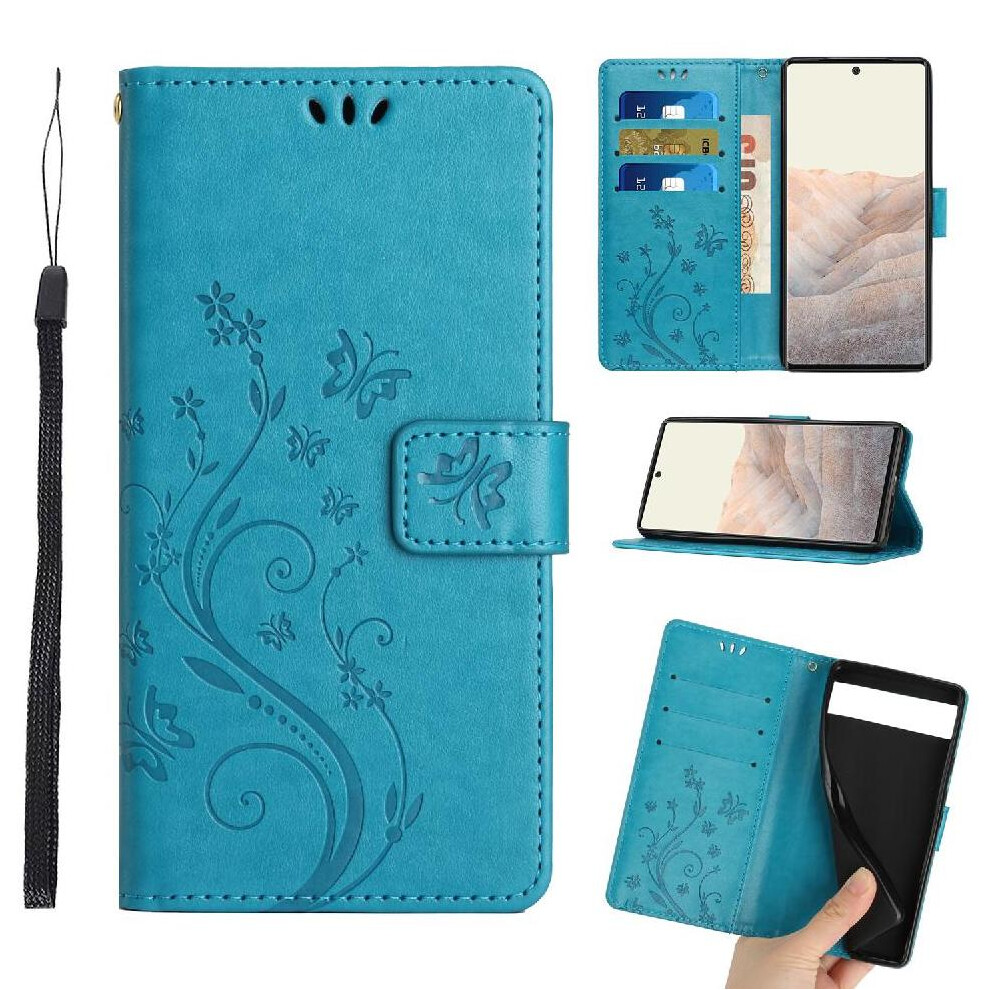(Blue) Filp Case For Google Pixel 7A Wrist Strap Magnetic Closure Card Holder Kickstand Pu Leather Blue 764544209090
