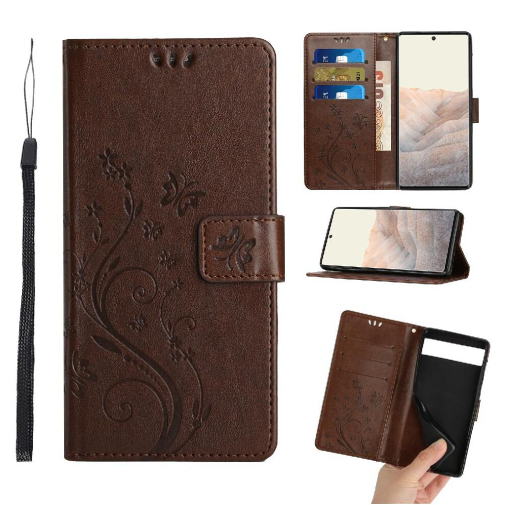 (Brown) Filp Case For Google Pixel 7A Wrist Strap Magnetic Closure Card Holder Kickstand Pu Leather Brown 764544209175