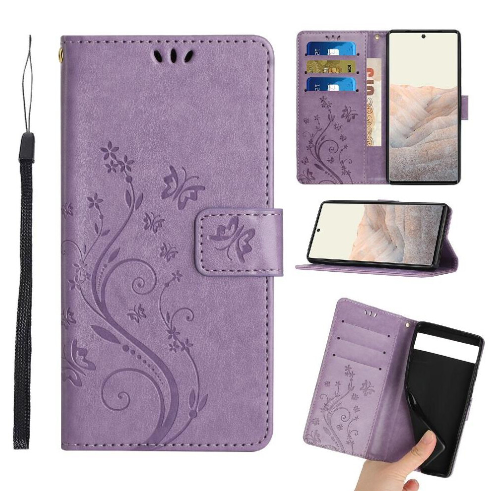 (Purple) Filp Case For Google Pixel 7A Wrist Strap Magnetic Closure Card Holder Kickstand Pu Leather Purple 764544209144