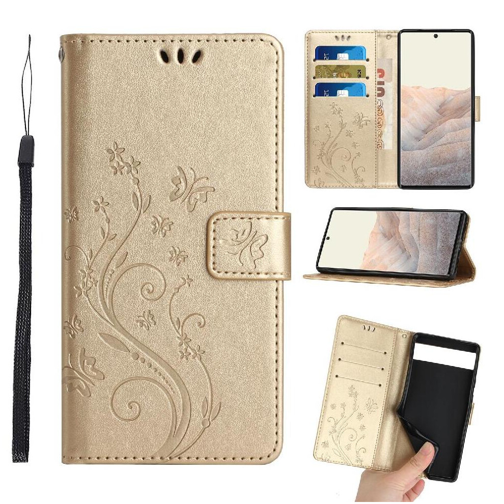(Gold) Filp Case For Google Pixel 7A Wrist Strap Magnetic Closure Card Holder Kickstand Pu Leather Gold 764544209151