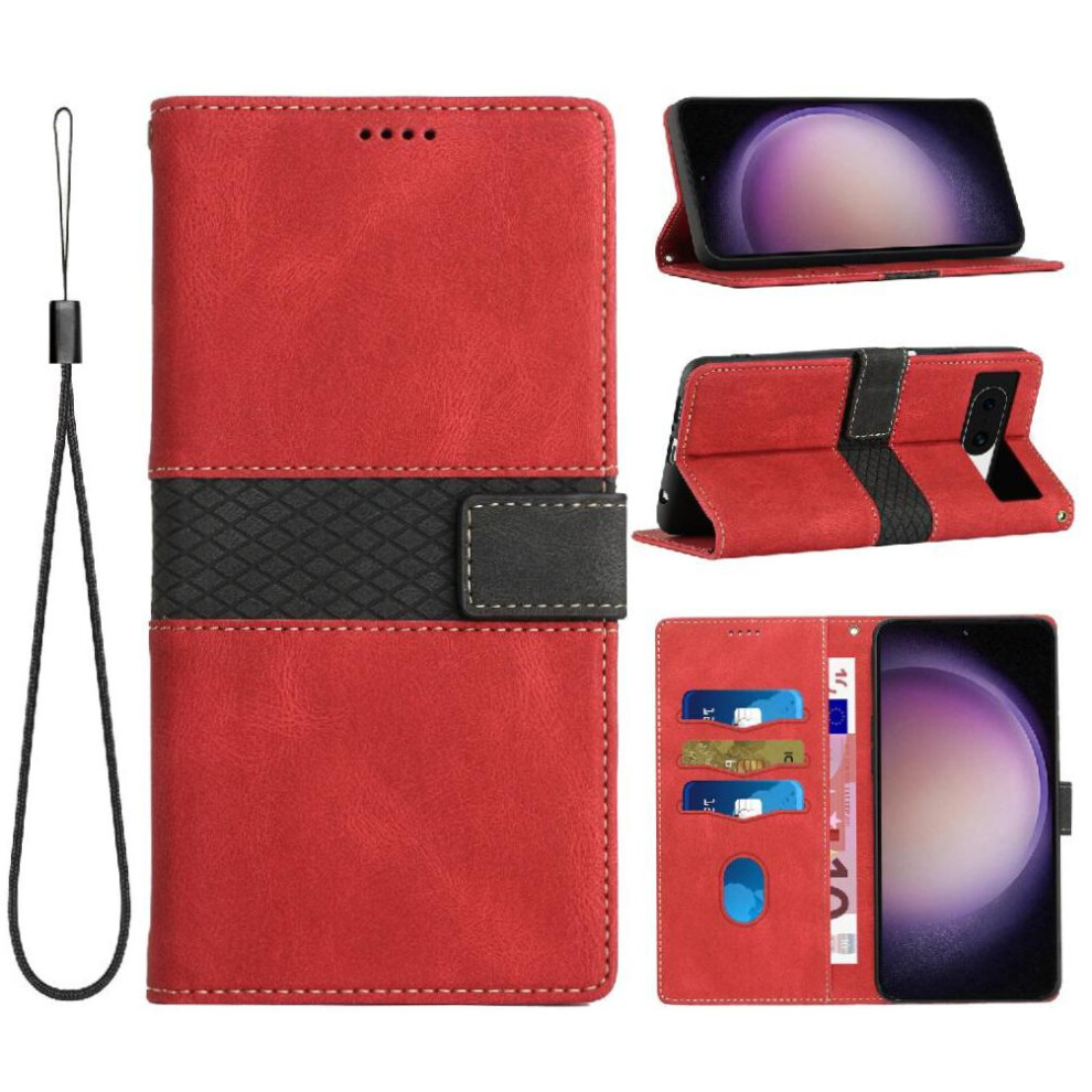 (Red) Wallet Case For Google Pixel 8A Wrist Strap Card Slot Scratch Resistant Magnetic Closure Kickstand Red 764544209243