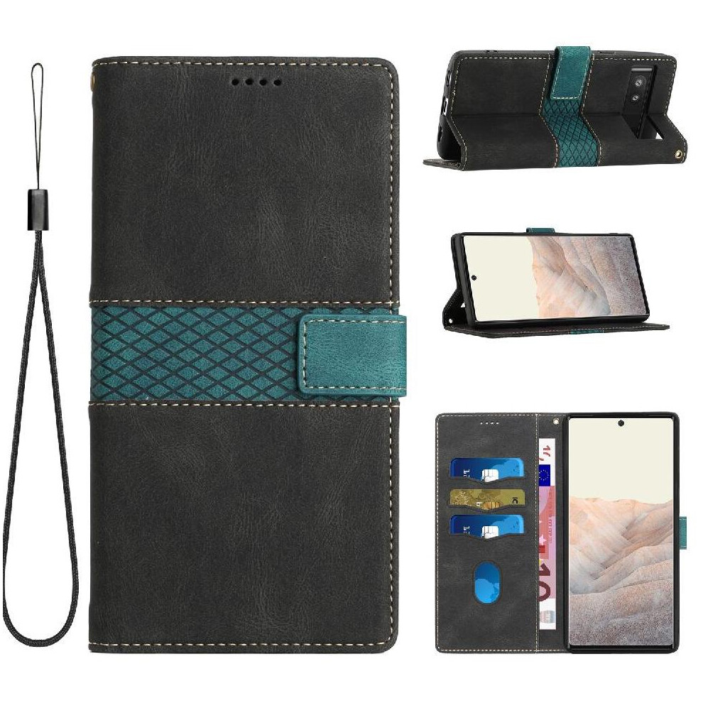 (Black) Wallet Case For Google Pixel 7A Card Slot Magnetic Closure Scratch Resistant Wrist Strap Kickstand Black 764544209373