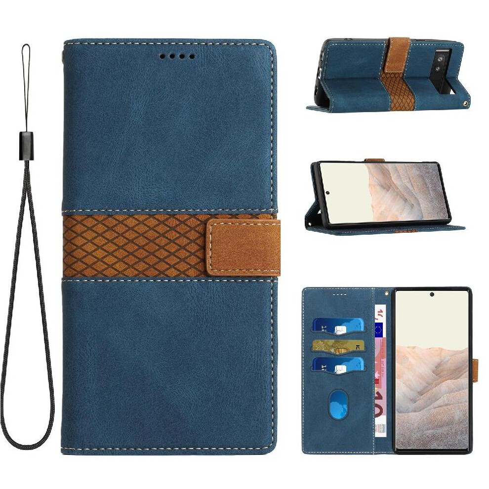 (Blue) Wallet Case For Google Pixel 7A Card Slot Magnetic Closure Scratch Resistant Wrist Strap Kickstand Blue 764544209403