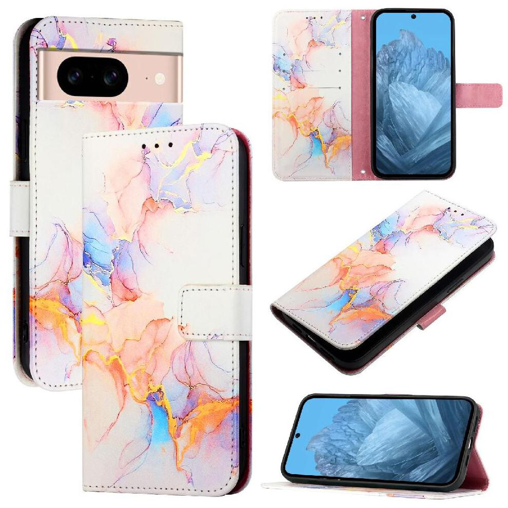(White) Case For Google Pixel 8A Pu Leather Kickstand Marble Pattern Wallet White 764544209656