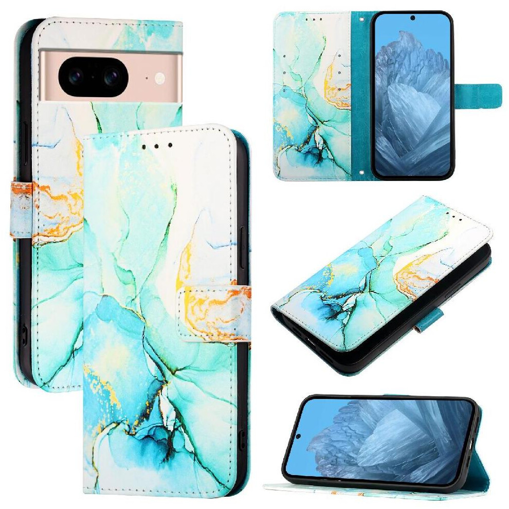(Green) Case For Google Pixel 8A Pu Leather Kickstand Marble Pattern Wallet Green 764544209687