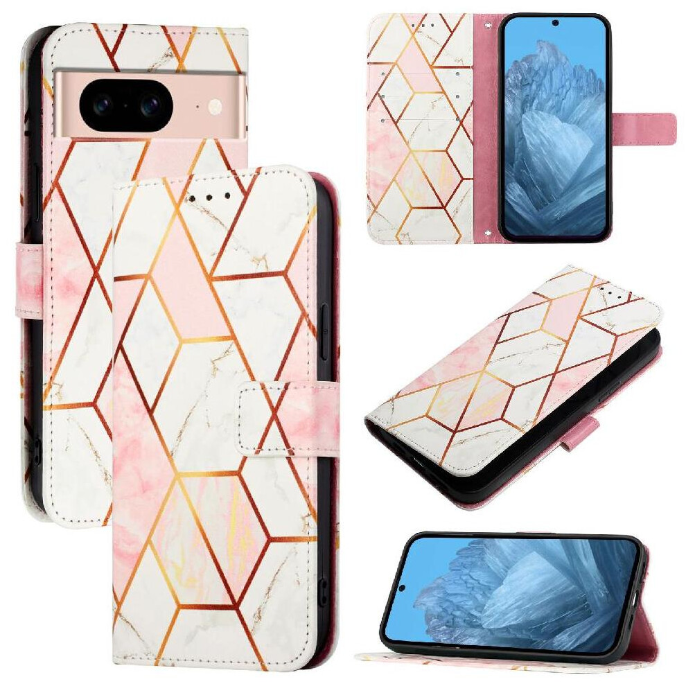 (Rose ) Case For Google Pixel 8A Pu Leather Kickstand Marble Pattern Wallet Gold 764544209663