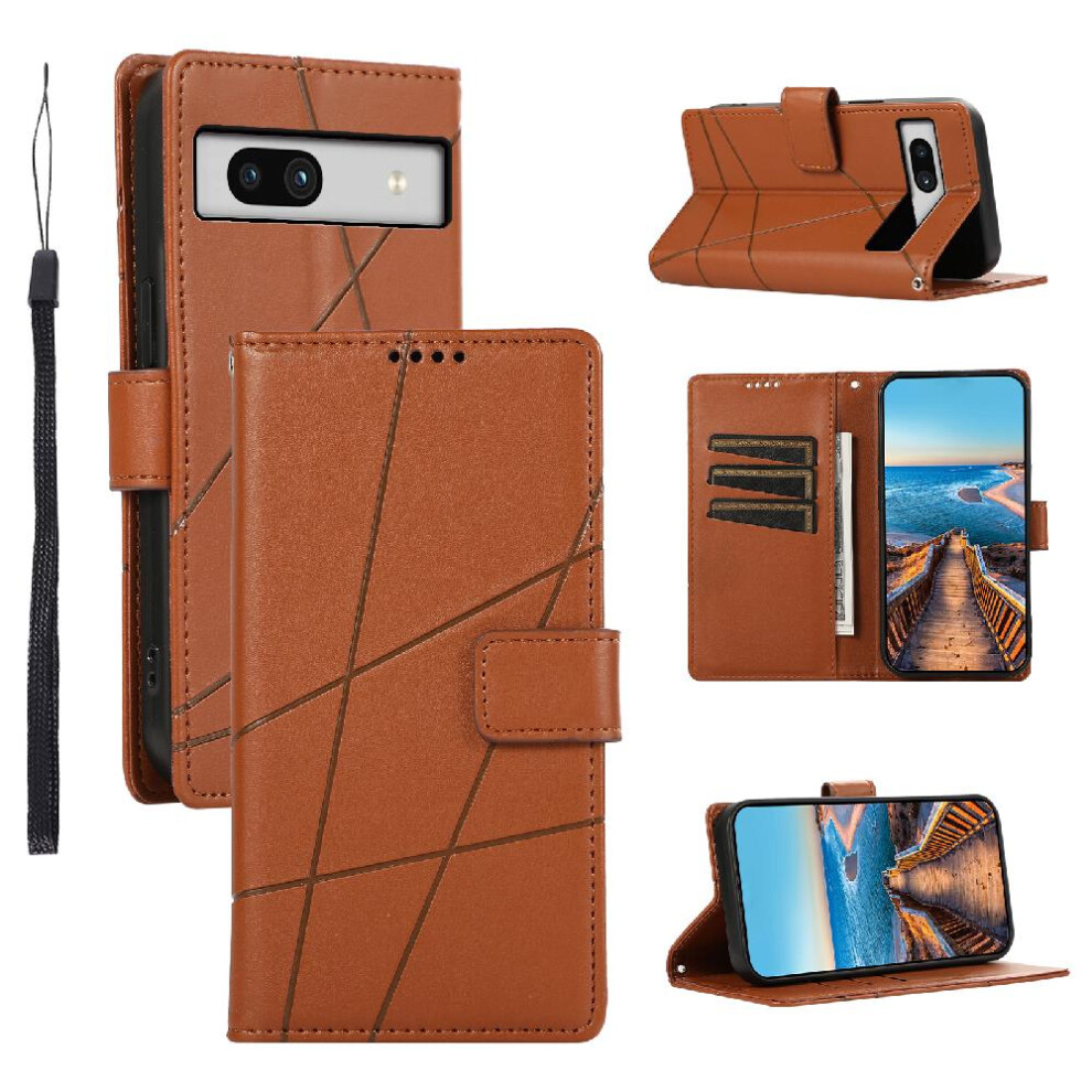 (Brown) Flip Case For Google Pixel 7A Three Card Slots Shock Absorbing Kickstand Shockproof Brown 764544209724