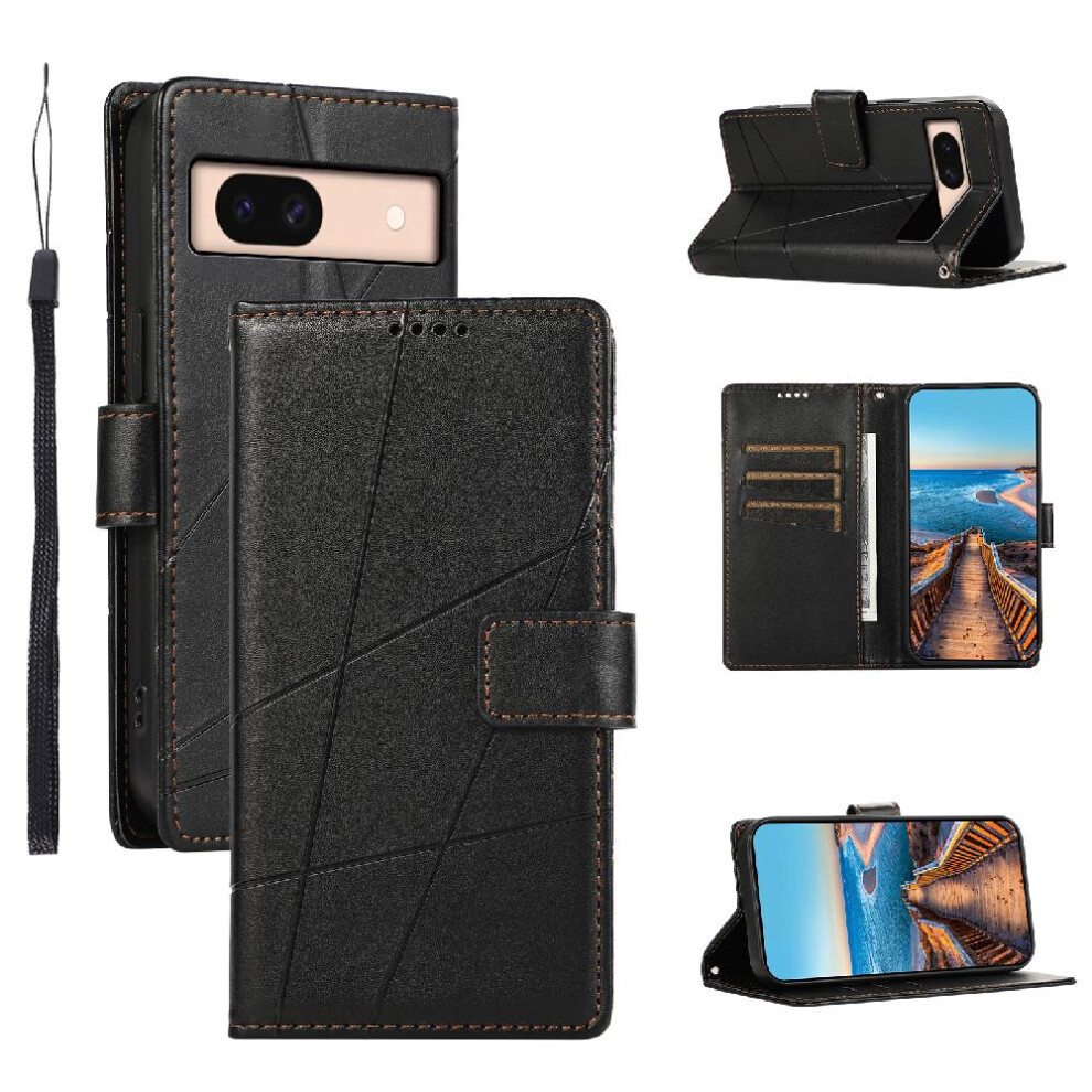 (Black) Flip Case For Google Pixel 8A Three Card Slots Shockproof Shock Absorbing Kickstand Black 764544209762