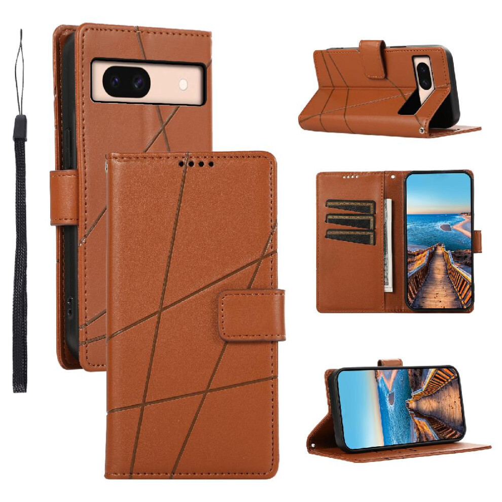 (Brown) Flip Case For Google Pixel 8A Three Card Slots Shockproof Shock Absorbing Kickstand Brown 764544209786
